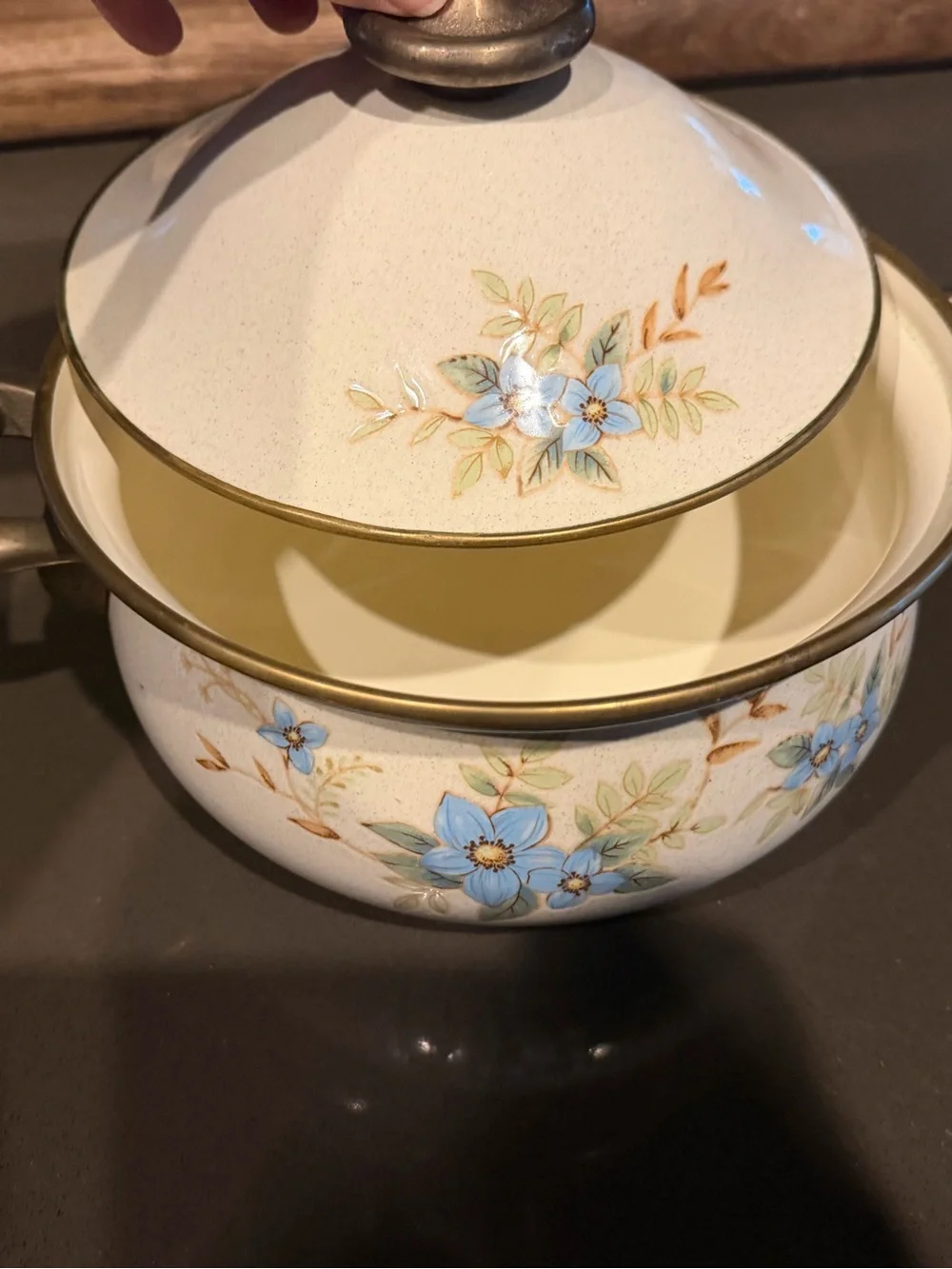Mikasa Cream Ceramic Casserole with Blue Floral Design